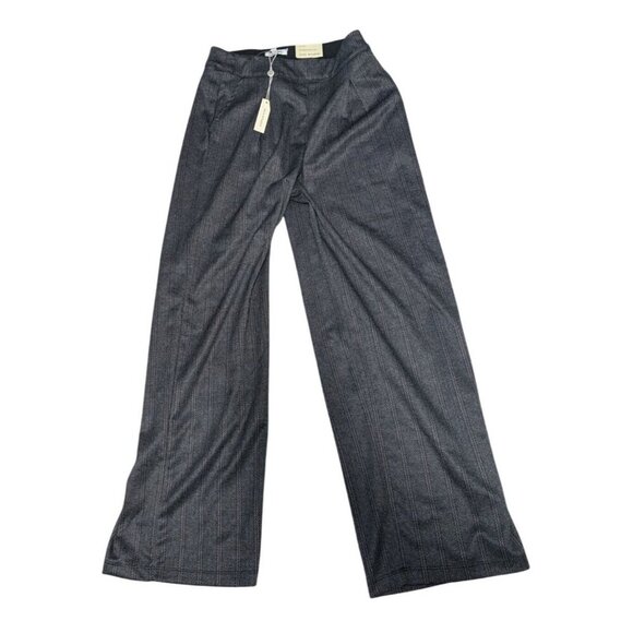 Max Studio Womens Pleated Wide Leg Pants Medium Herringbone Gray Straight Fit - Picture 3 of 9